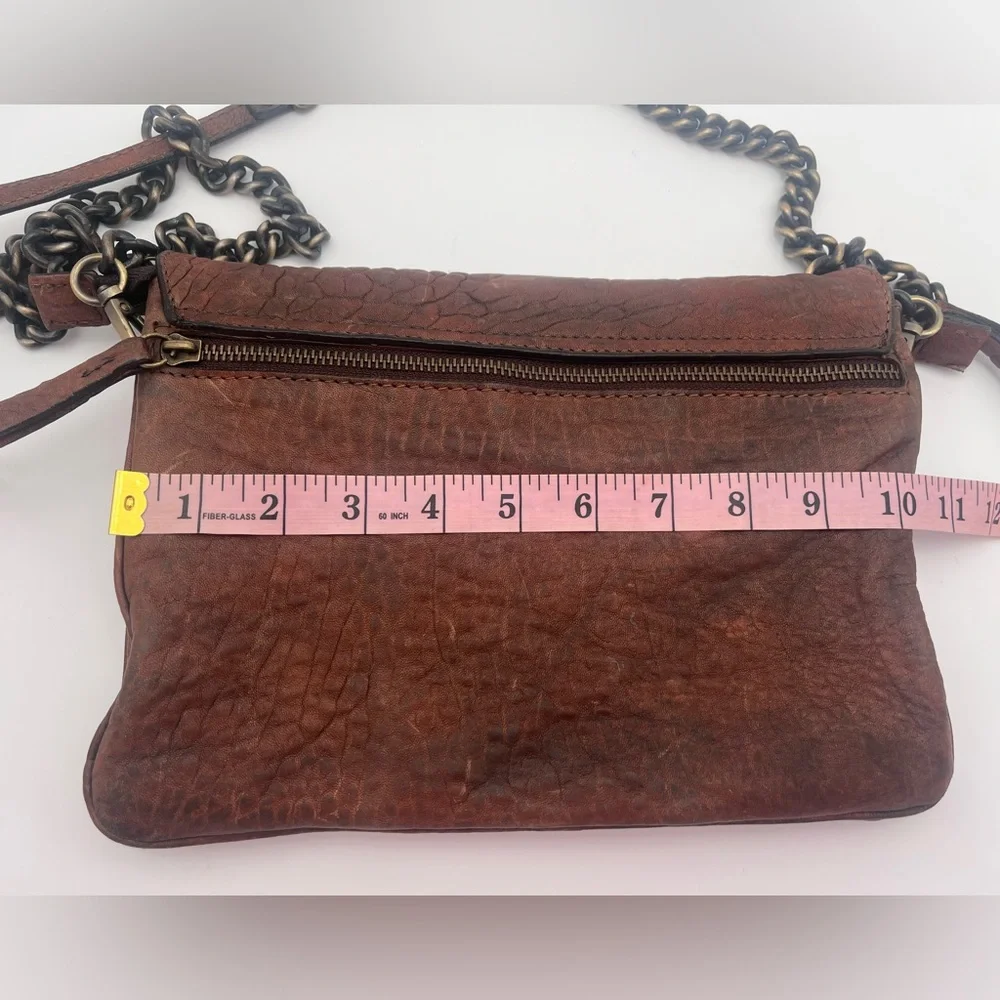 Maxon soft Brown Italian Leather Crossbody Bag chain Strap multi pockets purse - Picture 4 of 10